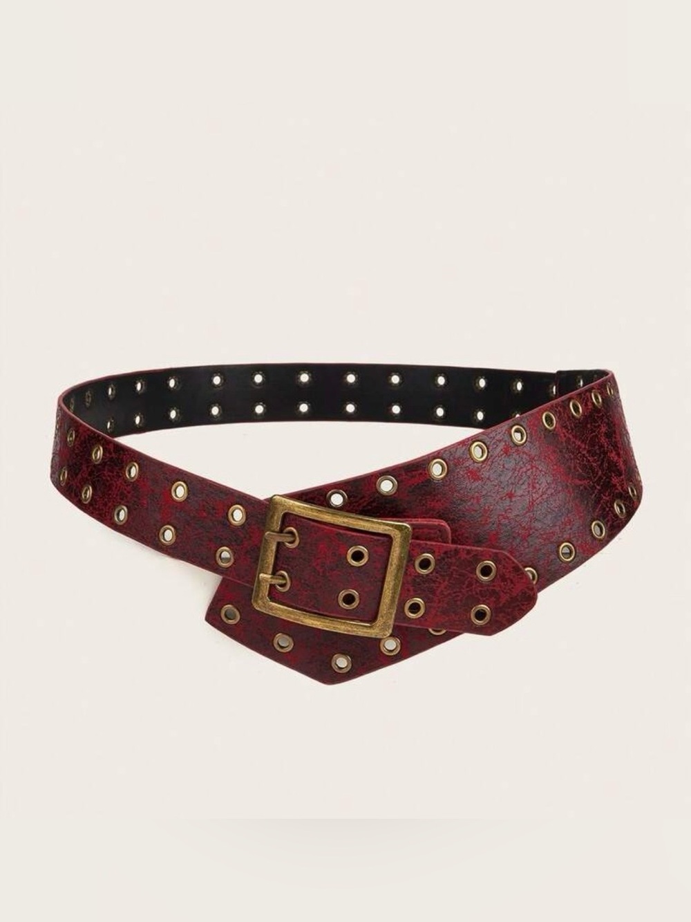 SHEIN Red Distressed Studded Vintage Belt Medium New Faux Leather Bronze Buckle